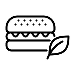 organic burger outline icon. vegan food black line illustration.