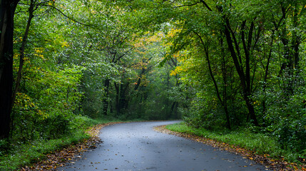 Obraz premium Forest Path On A Rainy Autumn Day