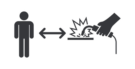 Isolated safety sign welding equipment and sparks, for engineering and contruction sign