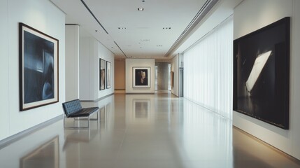 Fototapeta premium Modern art gallery interior with minimalist design
