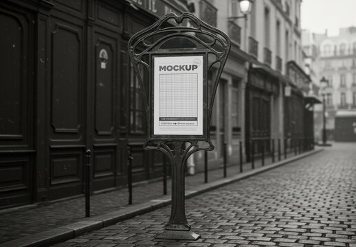 Vertical Art Nouveau Sign Mockup