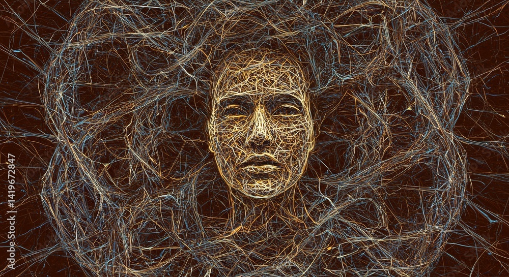 Poster a man's face is shown in a computer generated image