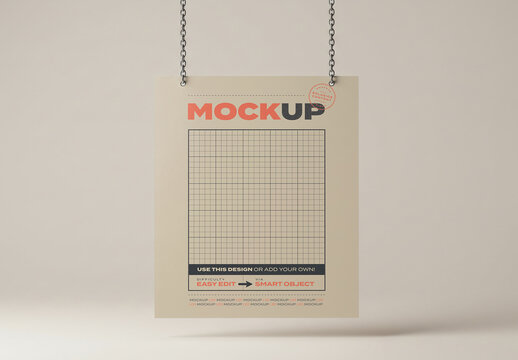 Vertical Page Poster Hold with Chains Mockup
