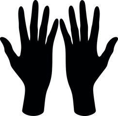 Outwardly Positioned Black Human Hands Silhouette, Fingers Pointing Up, Isolated
