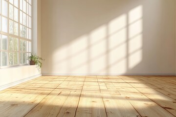 Obraz premium Empty room, sunlight streams through large window