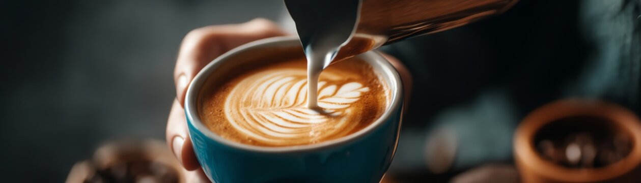 Delicious latte art in a cozy coffee shop