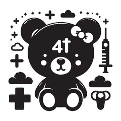 Cute Cartoon Teddy Bear with Number 4 and Magic Wand for Kids Birthday or Preschool Design	
