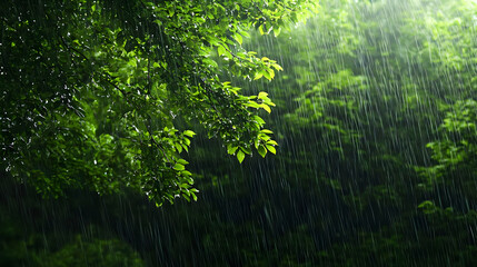 Obraz premium Green Forest In Rain