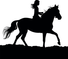 Fototapeta premium Silhouette Woman Riding Horseback, Equestrian Black and White Style