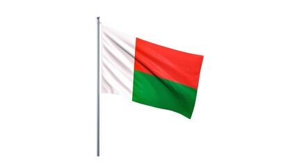 Madagascar national flag isolated on white background. Republic of Madagascar is an island country that includes the island of Madagascar and numerous smaller peripheral islands.