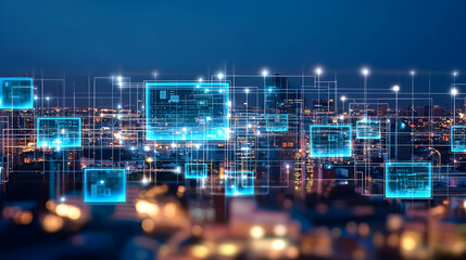 Night City Skyline With Digital Overlay