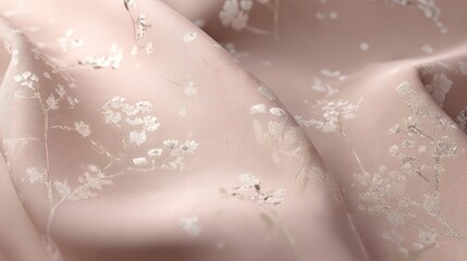 Fototapeta premium Delicate Floral Motifs on Pink Fabric with Mesh Texture and 3D Flowers
