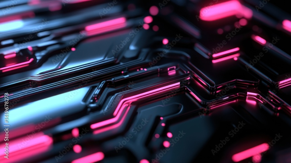 Poster abstract circuit board design with glowing neon elements