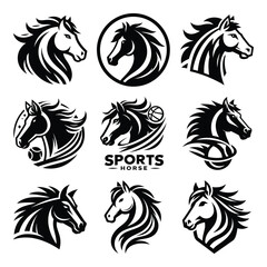 Horse head silhouette vector logo icon set illustration & drawing