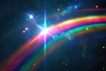 Fototapeta premium Vibrant rainbow arcs across a cosmic background filled with stars and galaxies