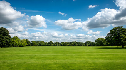 Green Meadow With Trees Under A Sunny Sky