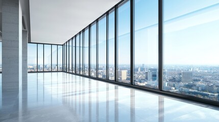Fototapeta premium Ultra-modern corporate office with sleek glass exteriors.