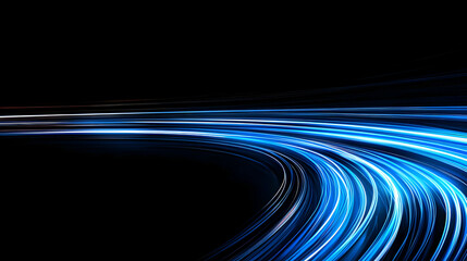 Abstract Blue Light Trails on Black Background