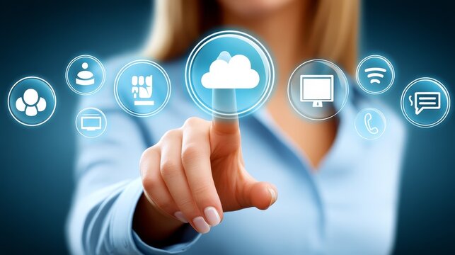 Woman connecting to the future, exploring the power of cloud computing