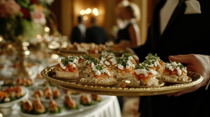 Fototapeta premium Elegant hors d'oeuvres served at a lavish banquet event