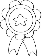 Tag or Badge with Ribbon and Star Doodle Outline