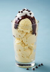 Vanilla Ice Cream Sundae with Chocolate Sauce and Whipped Cream