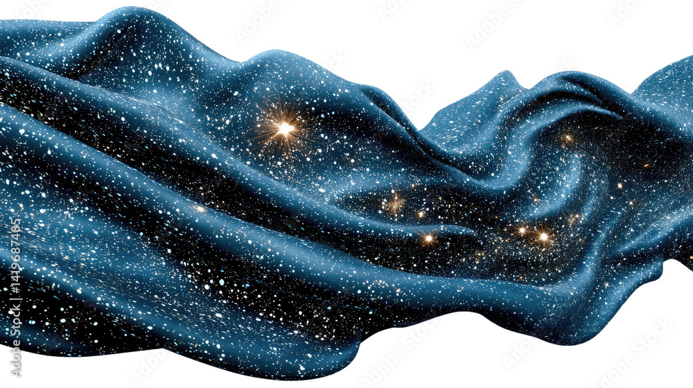 Poster cosmic fabric: an abstract representation of the universe, featuring a flowing fabric texture adorne