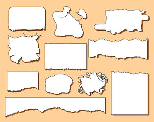 Set of torn ripped paper sheets