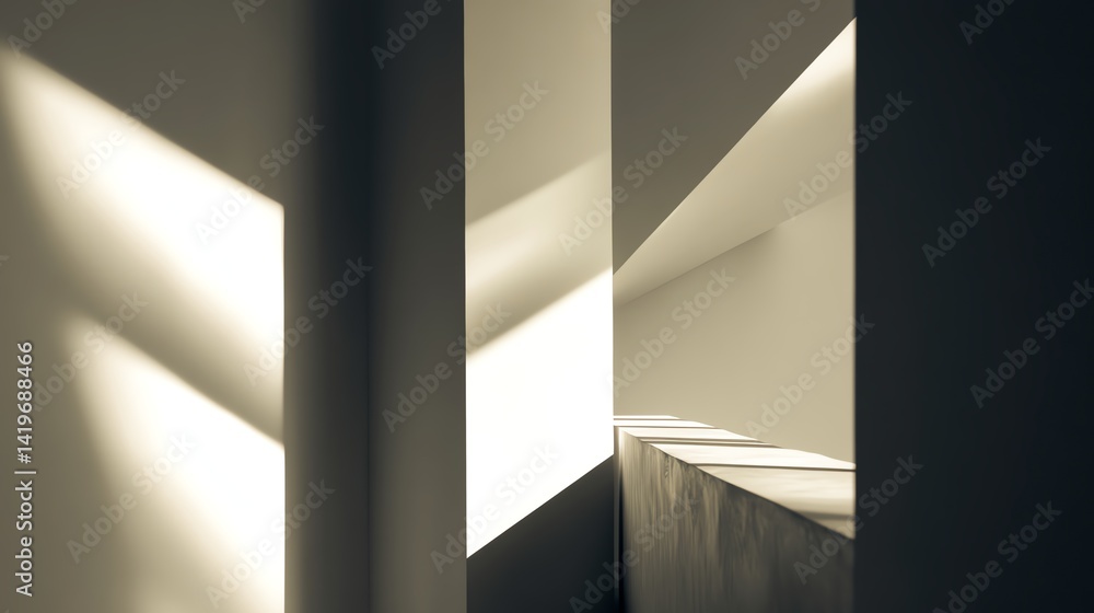 Poster minimalist interior with light and shadow patterns.