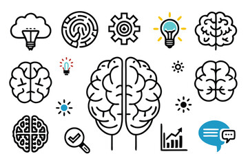 Design a collection of colorful brain icons in a modern, vector style.