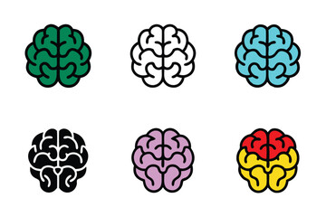 Design a collection of colorful brain icons in a modern, vector style.