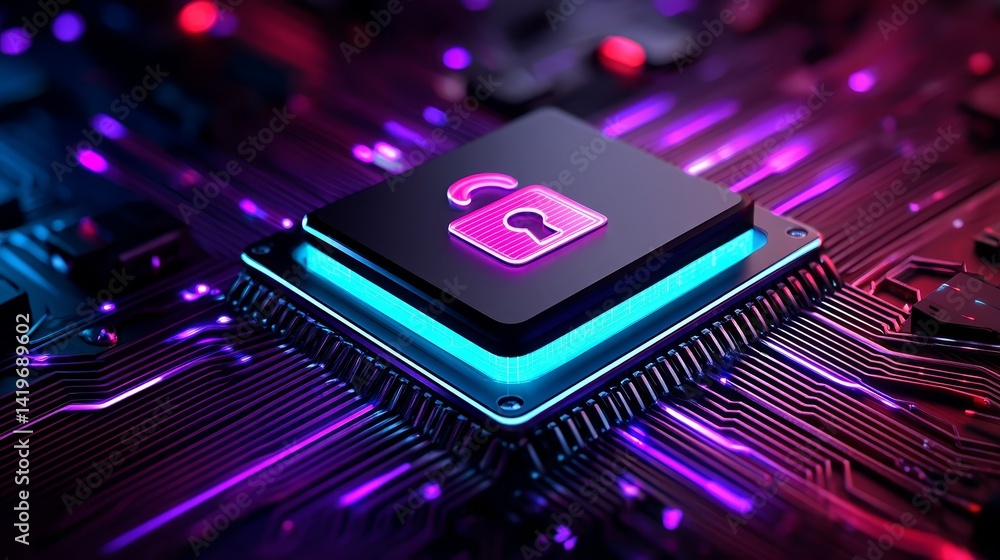 Poster closeup of a cpu chip with the letter 'c', detailed look at modern computing technology