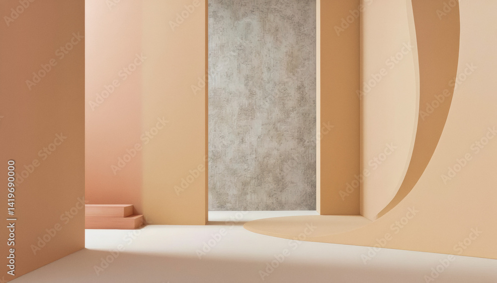 Poster modern interior design architecture photography: abstract architectural forms in soft pastel tones c