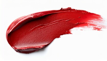 Smeared red lipstick swatch isolated on white background
