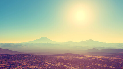 Naklejka premium A mountain range with a sun in the sky