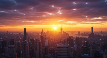 Vibrant City Sunset Skyline