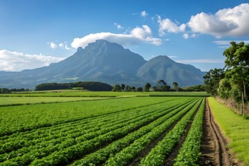Fototapeta premium Long Green field in the mountains