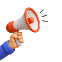 Megaphone announcement. Support hand with megaphone 3d cartoon.  © Love AI