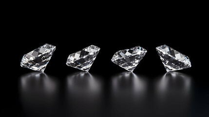 Four Sparkling Diamonds Against Black Background