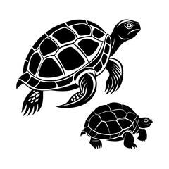 Download Turtle And Silhouette  Vector Illustration White Background Svg File For Design.