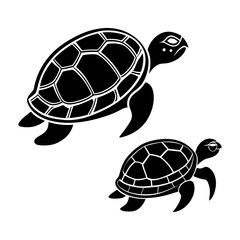 Download Turtle And Silhouette  Vector Illustration White Background Svg File For Design.