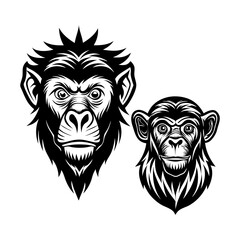 Download Monkey Head And Silhouette  Vector Illustration White Background Svg File For Design.