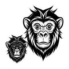 Fototapeta premium Download Monkey Head And Silhouette Vector Illustration White Background Svg File For Design.