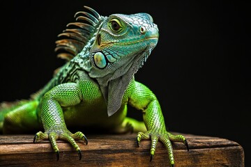 Fototapeta premium A large green iguana showing its body in close up detail