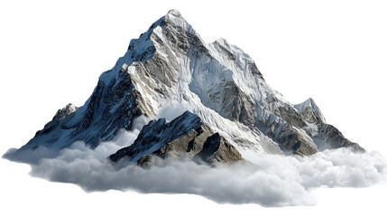 Majestic Peak: Towering mountain, its snow-capped summit piercing the sky, emerges from a sea of clouds, showcasing nature's awe-inspiring grandeur.