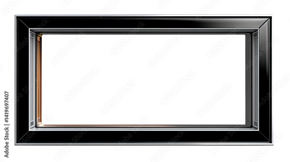 Poster elegant empty frame: a sleek and stylish rectangular frame, crafted with a black metallic finish and