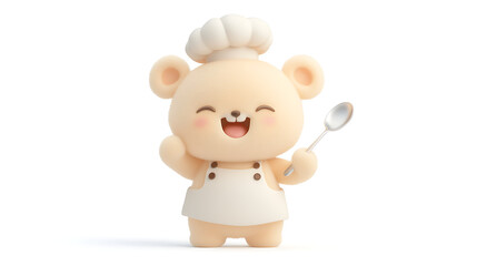 Naklejka premium A cartoon bear is holding a spoon and smiling