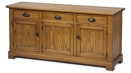 A brown wooden cabinet with three drawers