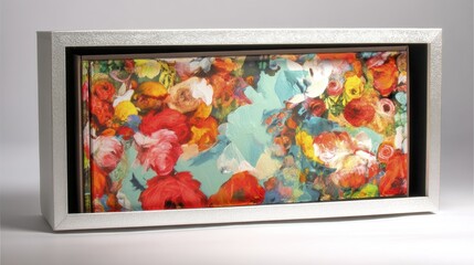 Contemporary silver photo frame presenting a vibrant floral image - garden autumn flower