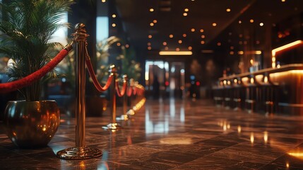 Exclusive members-only business event with velvet ropes, luxury branding, and elite networking ambiance